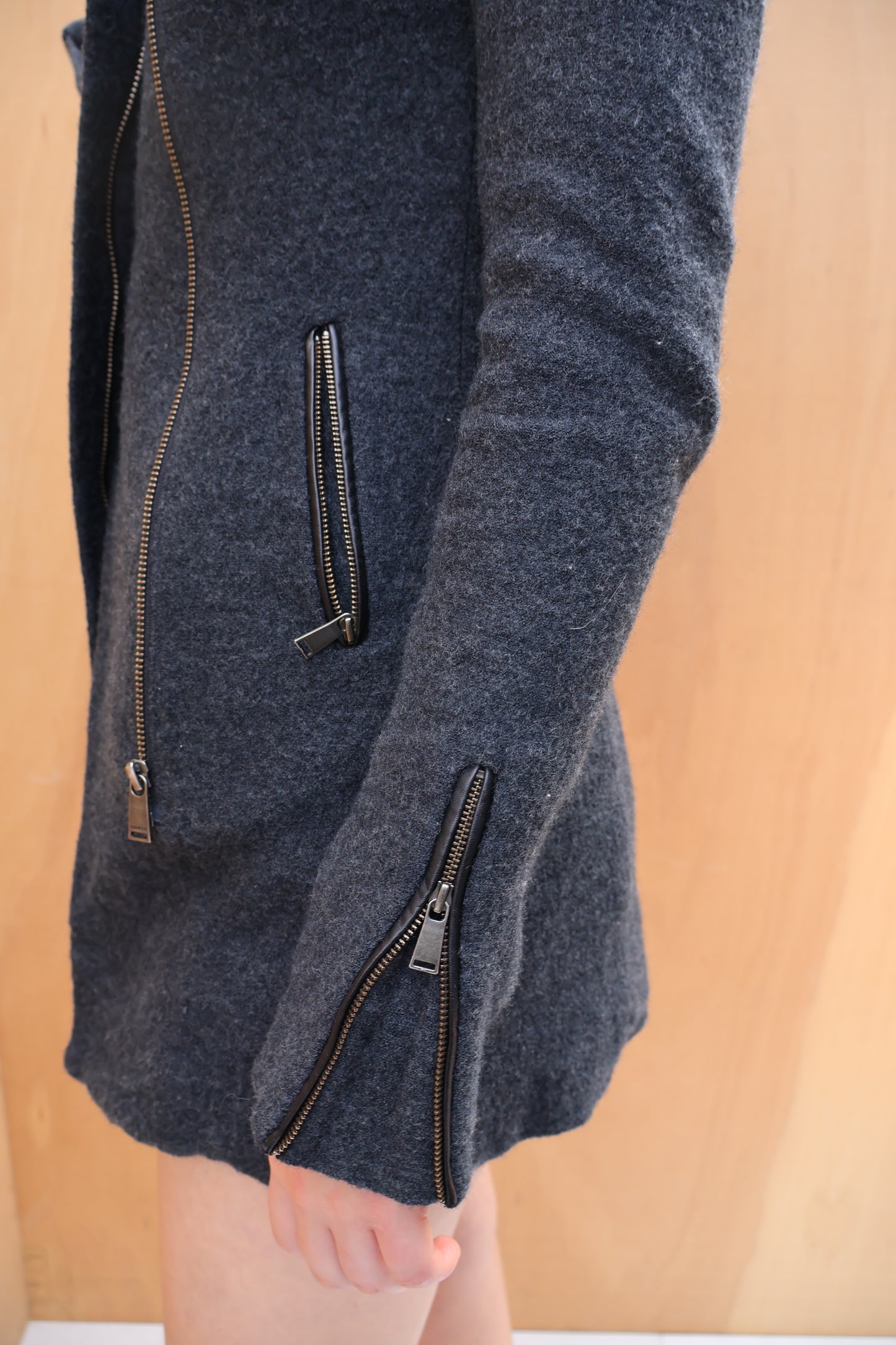 Early 2010s Charcoal Asymmetric Funnel Neck Wool Jacket – MARCS – Size 6