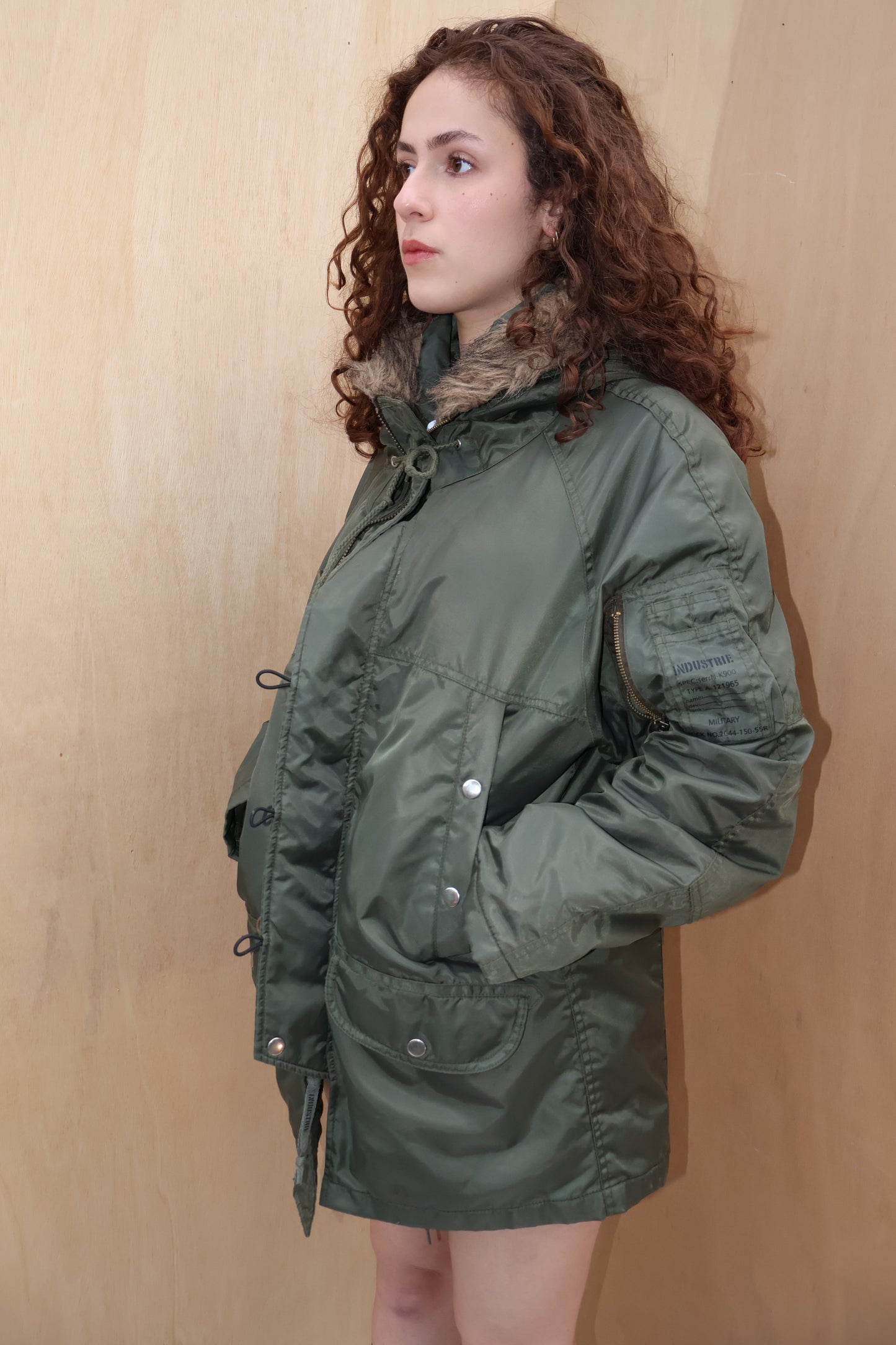 Vintage Utility Olive Sherpa Hooded Oversized Parka – INDUSTRIE – Size S