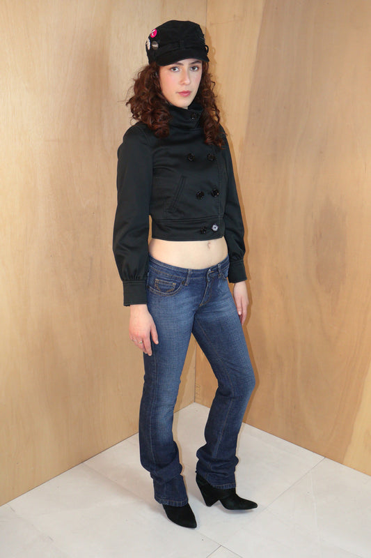 Y2K Black Cropped Military Jacket – Armani Exchange – Size XS