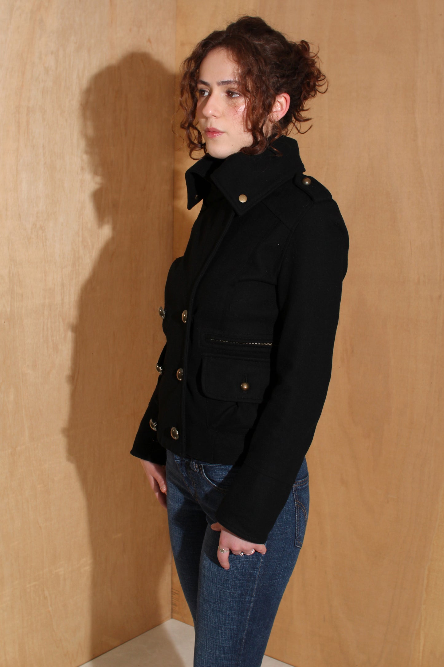 Y2K Black Double Breasted Military Jacket Gold Buttons – Size 8
