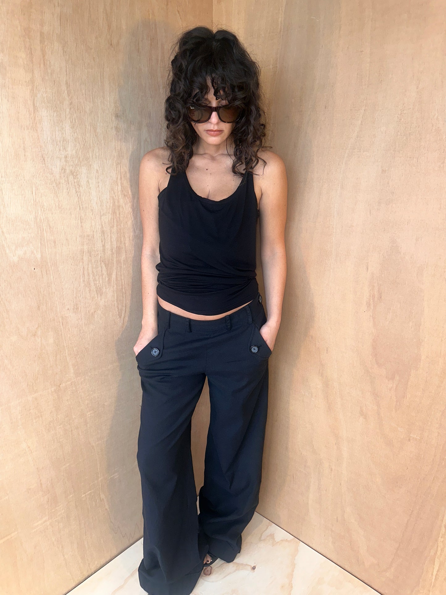 Robert Rodriguez Utility Button Up Rob Pant Early 2000s Black Low Rise Wide Leg Pant – Size 8 AU