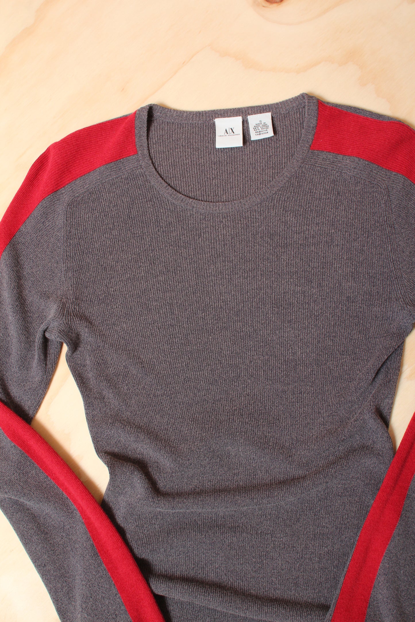 Y2K Grey Colour Block Stripe Long Sleeve Top – Armani Exchange – Size S