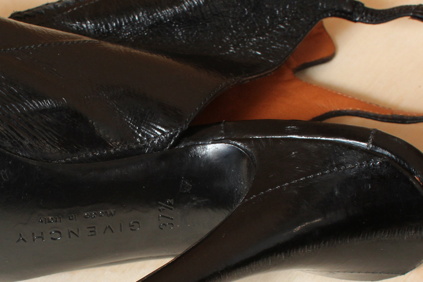 Givenchy Zip Front Peep Toe Early 2010s Black Leather Slingback Stiletto Heels – Size 37.5 EU