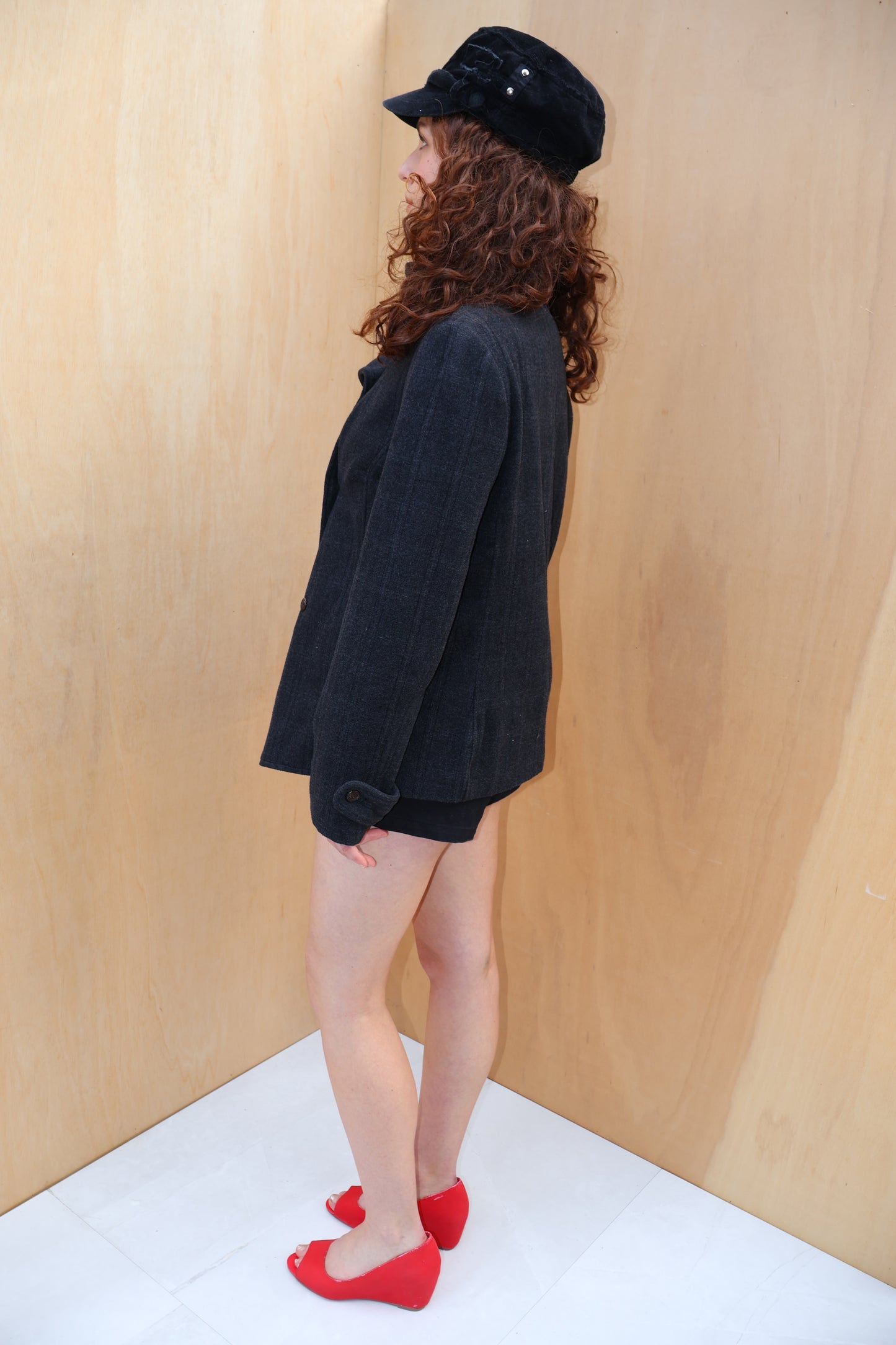 Early 2010s Charcoal Funnel Neck Double Breast Wool Jacket – Size 10