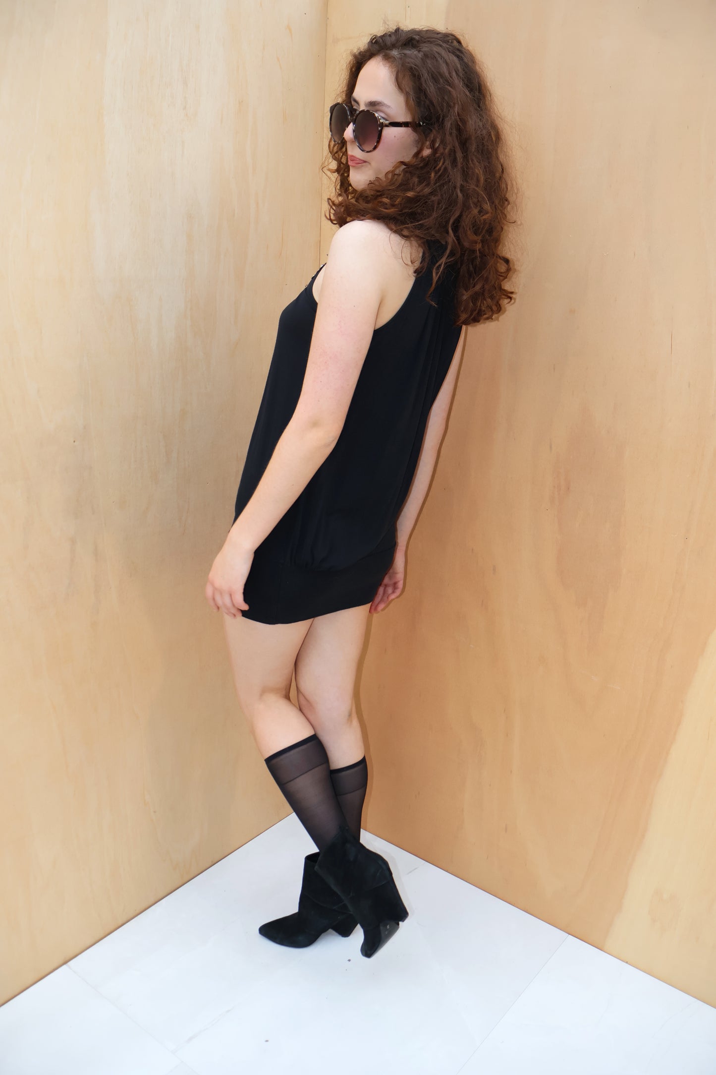 Y2K Black Beaded Halter Bubble Hem Dress – Size S
