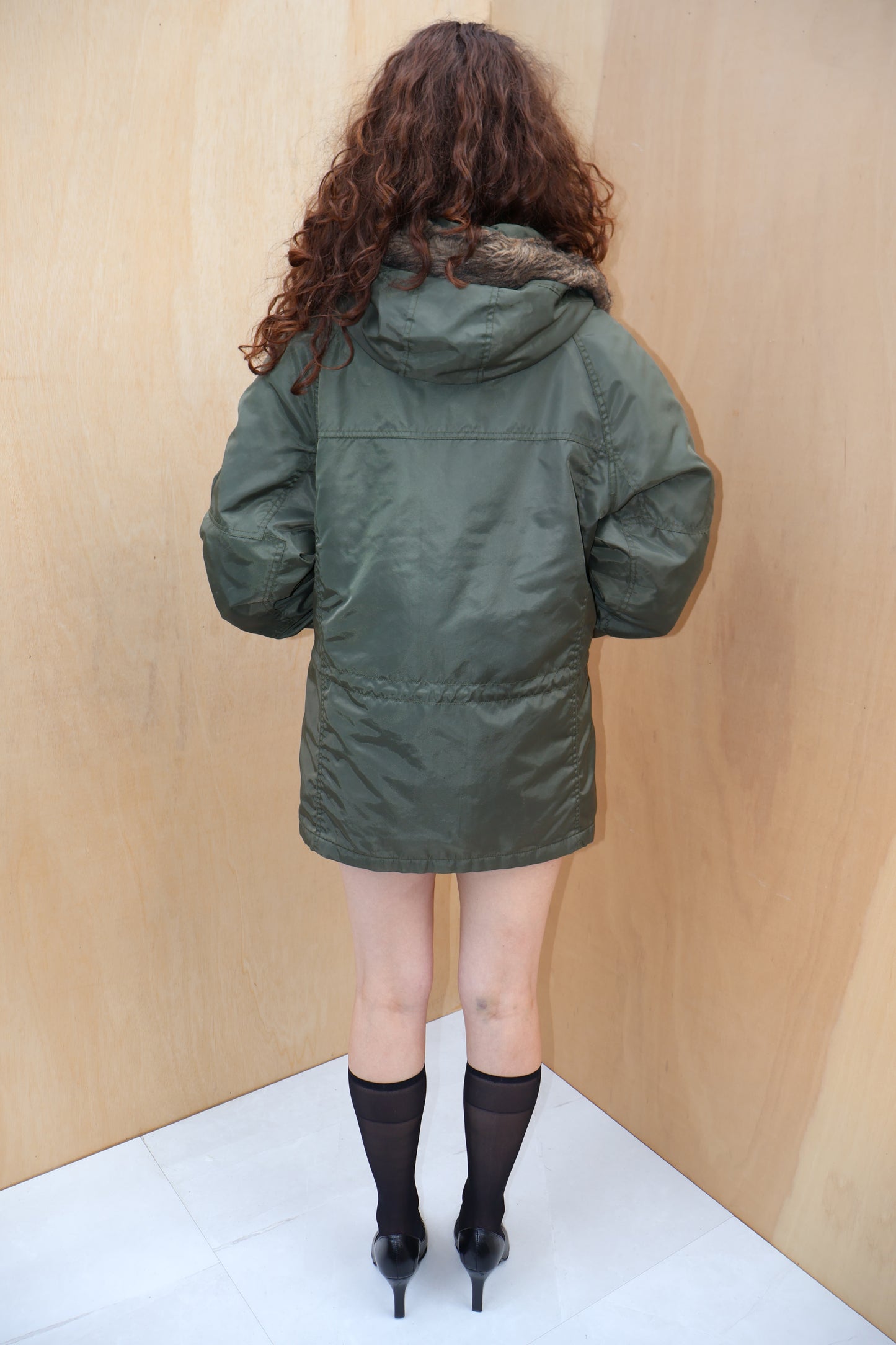 Vintage Utility Olive Sherpa Hooded Oversized Parka – INDUSTRIE – Size S