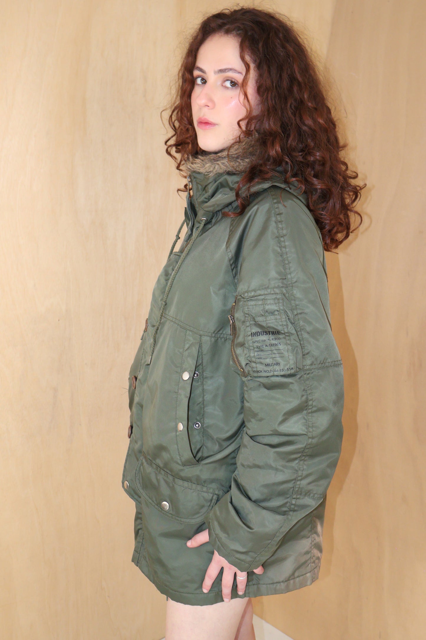 Vintage Utility Olive Sherpa Hooded Oversized Parka – INDUSTRIE – Size S