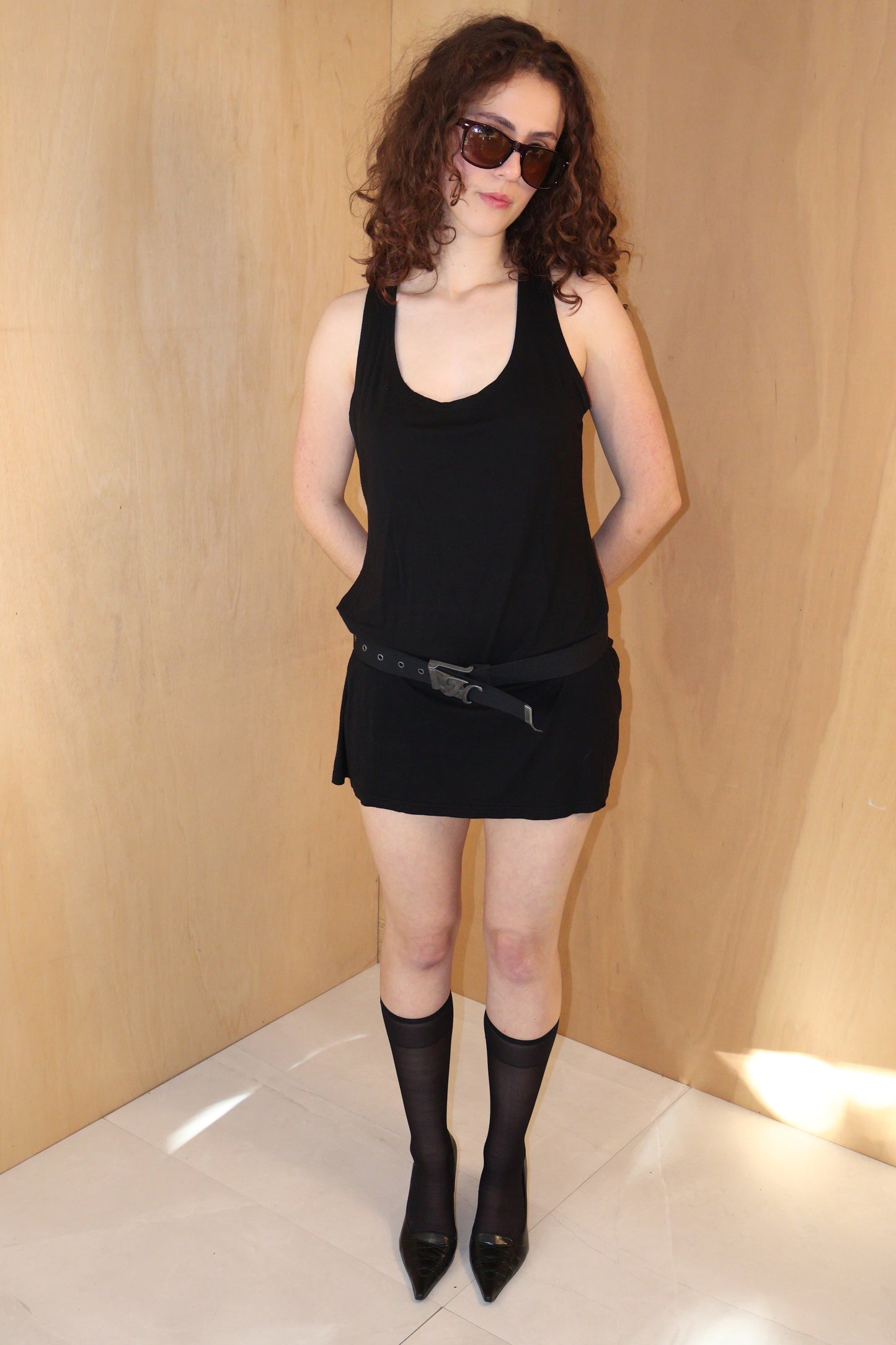 Early 2010s Black Draped Singlet Dress – Made in Australia – Size XL