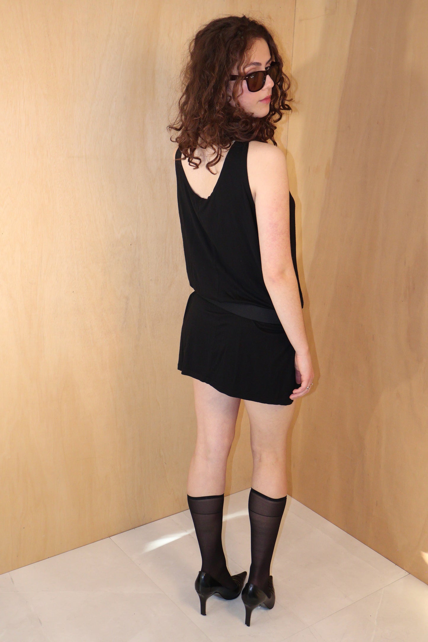 Early 2010s Black Draped Singlet Dress – Made in Australia – Size XL