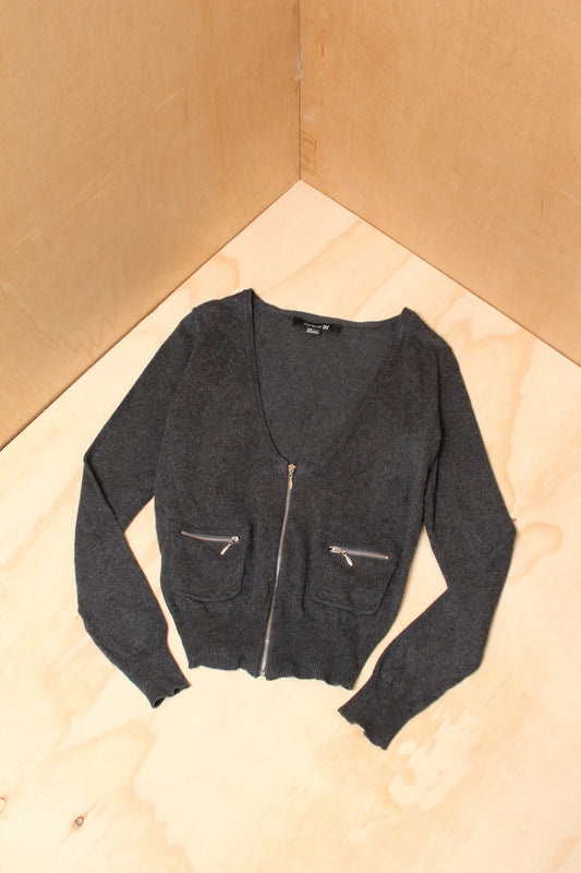 Y2K Grey Cropped Fitted Zip Detail Knit Cardigan – Size S