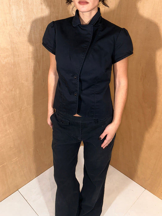 90s Black Short Sleeve Tailored Jacket – Size M