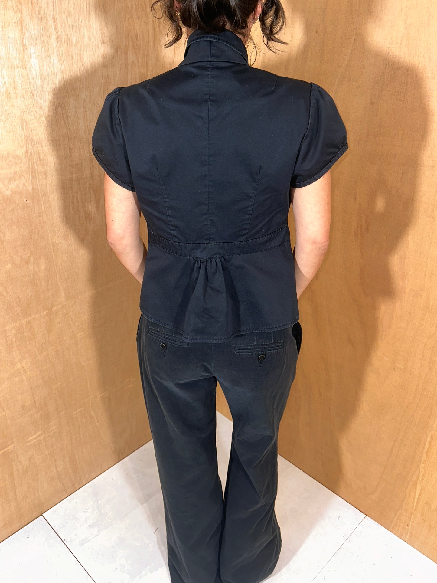90s Black Short Sleeve Tailored Jacket – Size M