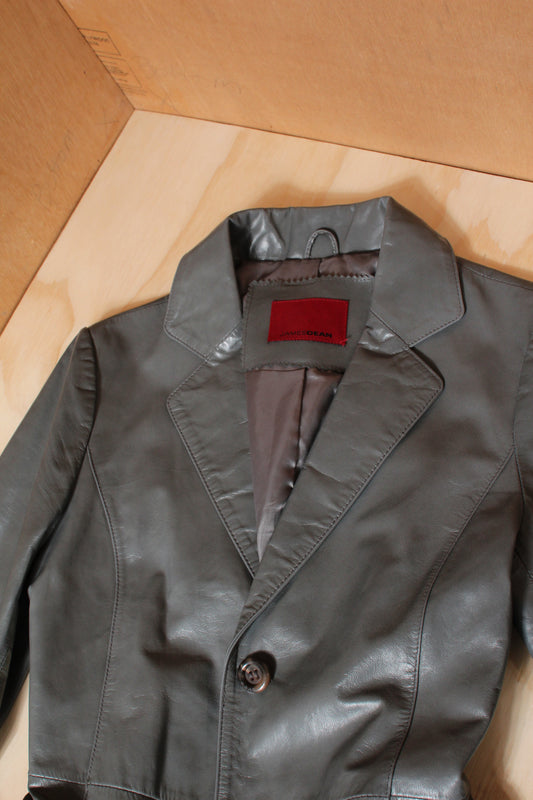 90s Grey Leather Longline Blazer Coat – Size S