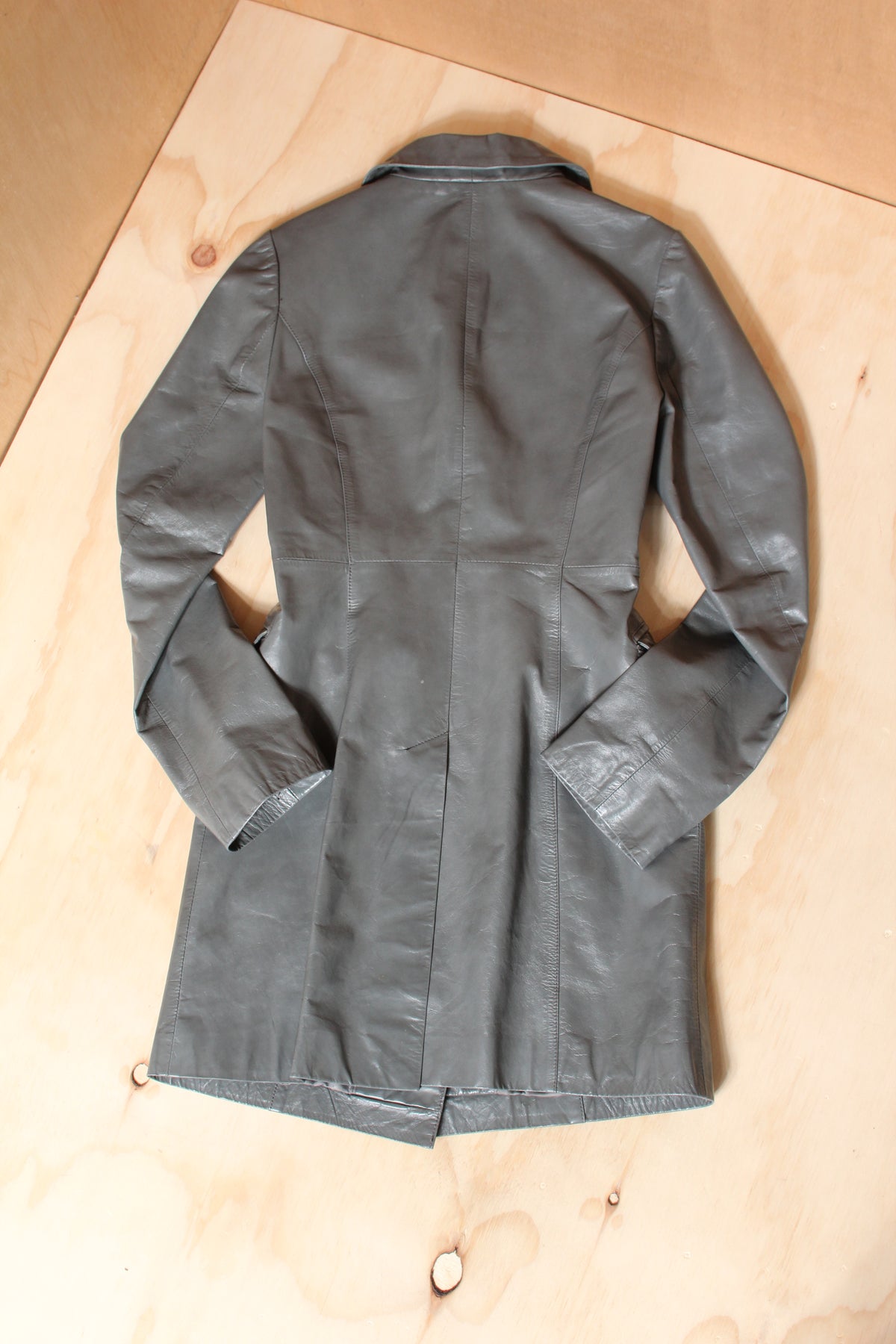 90s Grey Leather Longline Blazer Coat – Size S