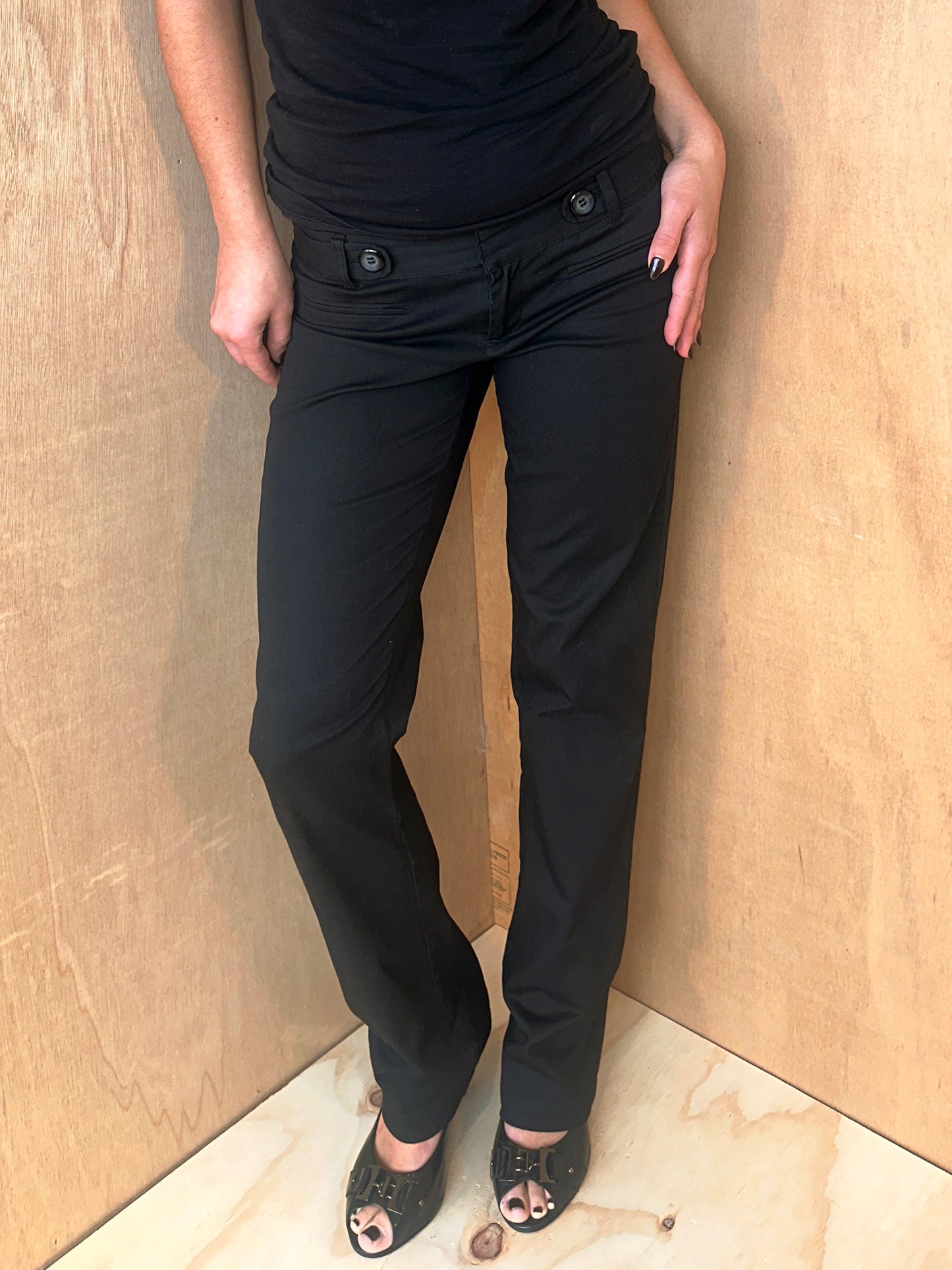 Y2K Black Low Rise Slim Leg Tailored Cargo Button Front Trousers – Size 10 AU