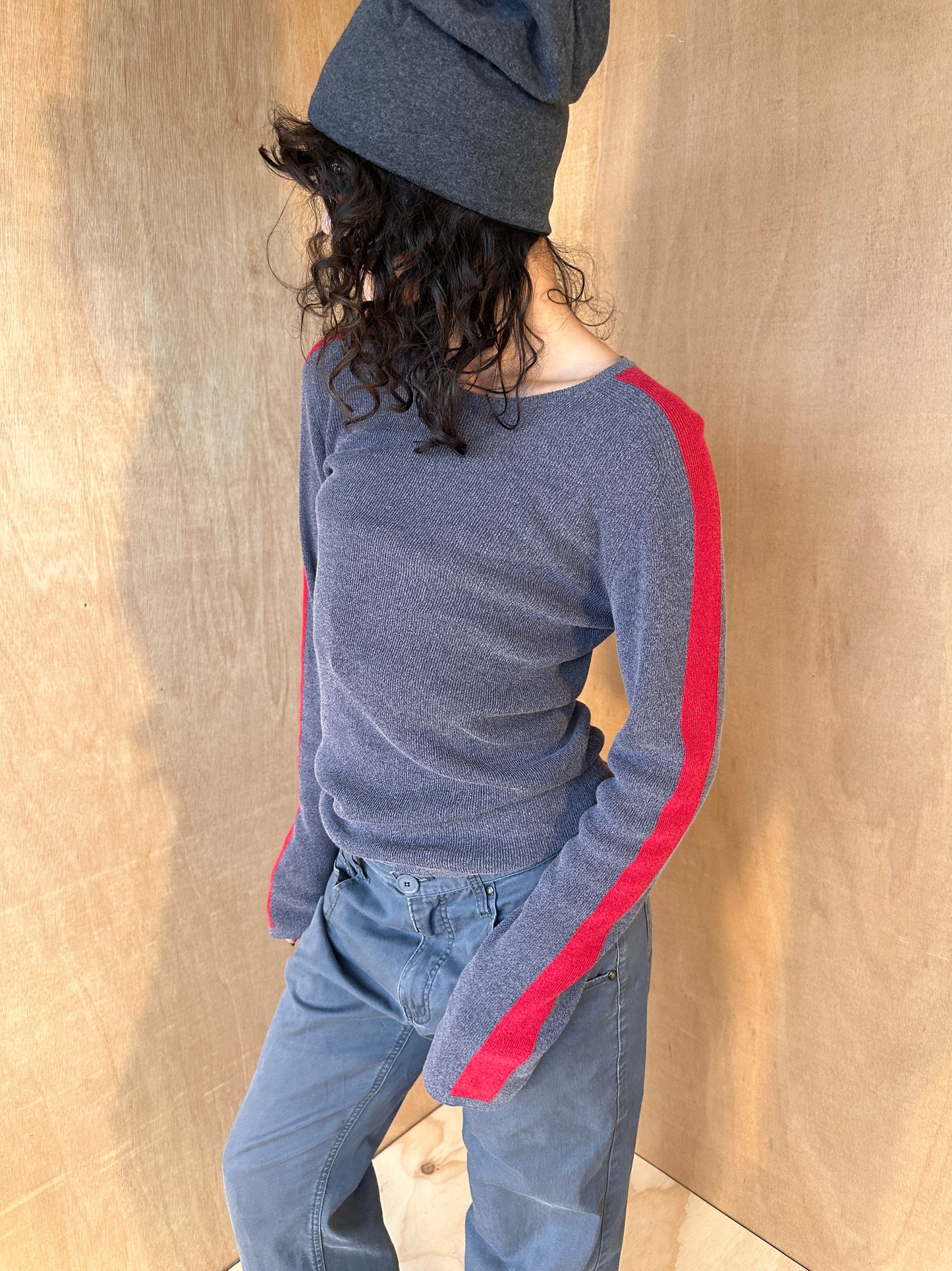Y2K Grey Colour Block Stripe Long Sleeve Top – Armani Exchange – Size S