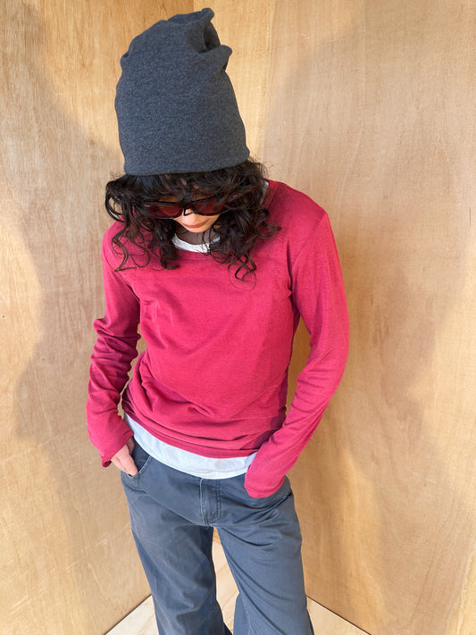 90s Magenta Slim Fit Long Sleeve Basic Top – Size M