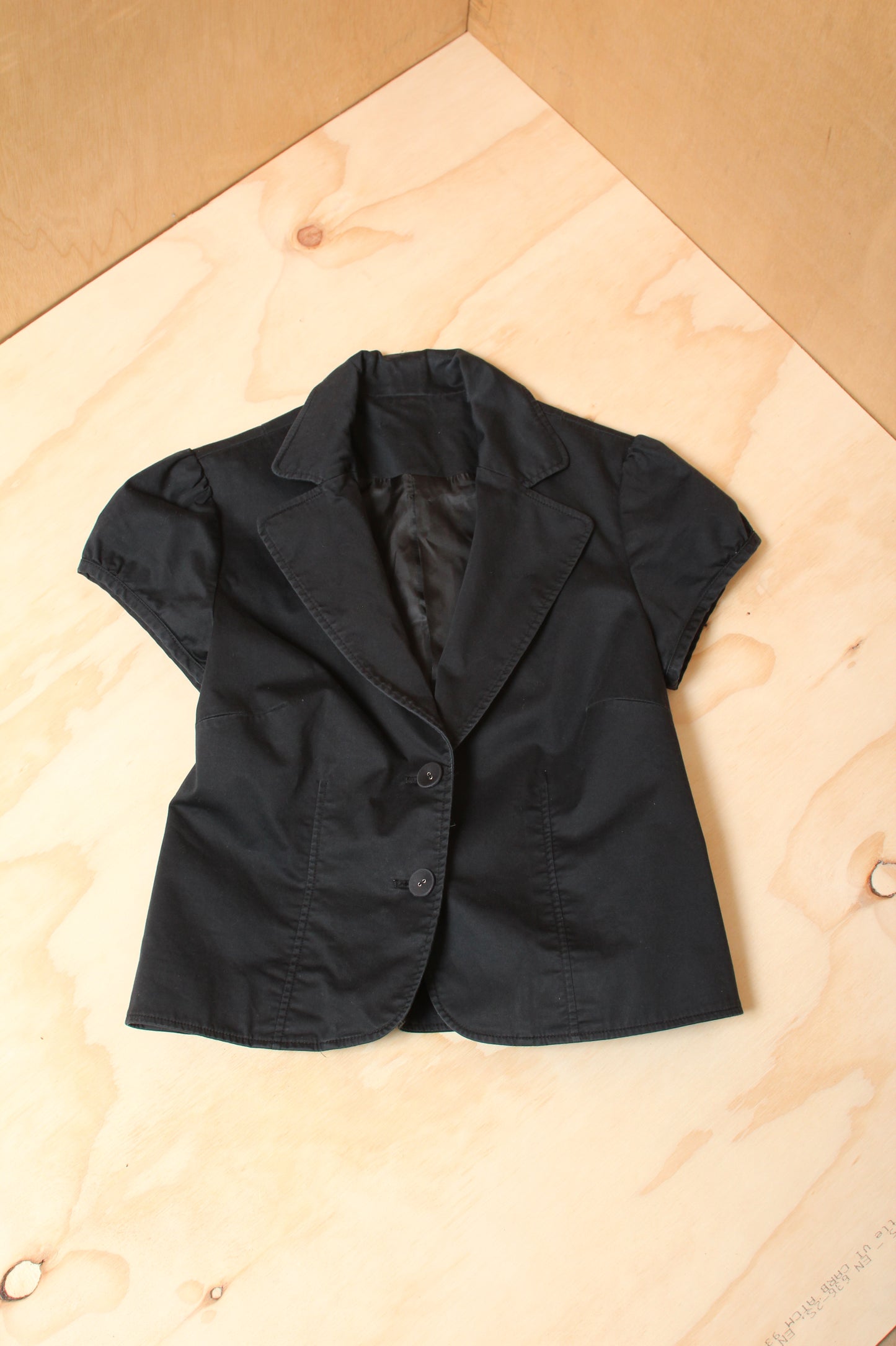 90s Black Short Sleeve Tailored Jacket – Size M