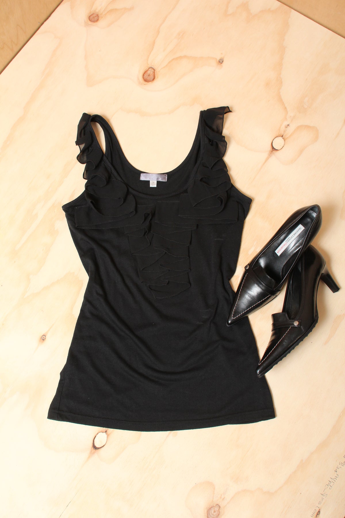 Y2K Black Ruffle Cami Tank – Size M