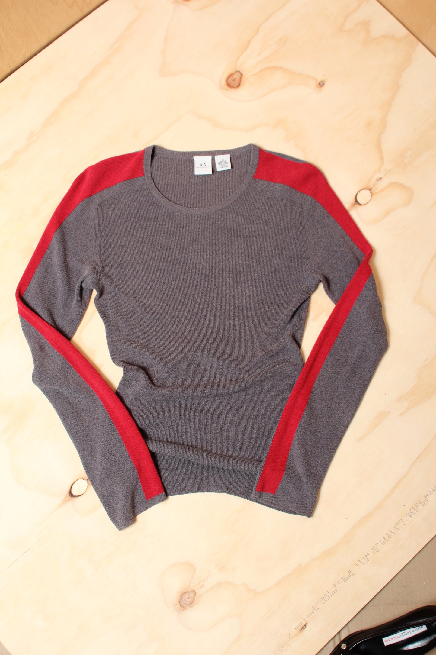 Y2K Grey Colour Block Stripe Long Sleeve Top – Armani Exchange – Size S