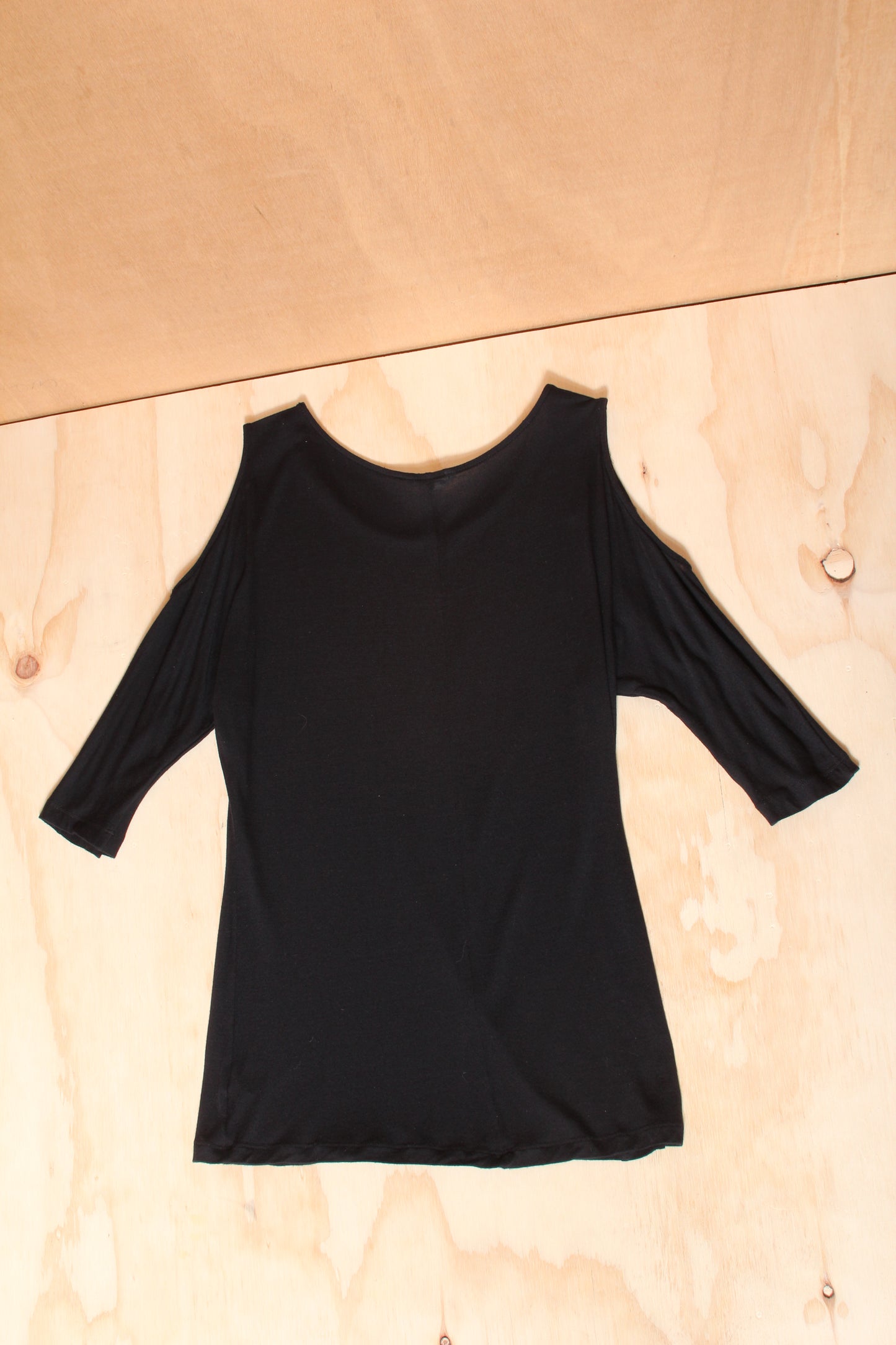 Calvin Klein Y2K Black Cut Out Shoulder Top with Metal Studs – Size S
