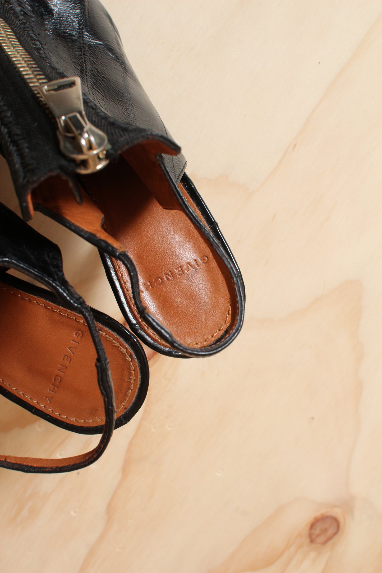 Givenchy Zip Front Peep Toe Early 2010s Black Leather Slingback Stiletto Heels – Size 37.5 EU