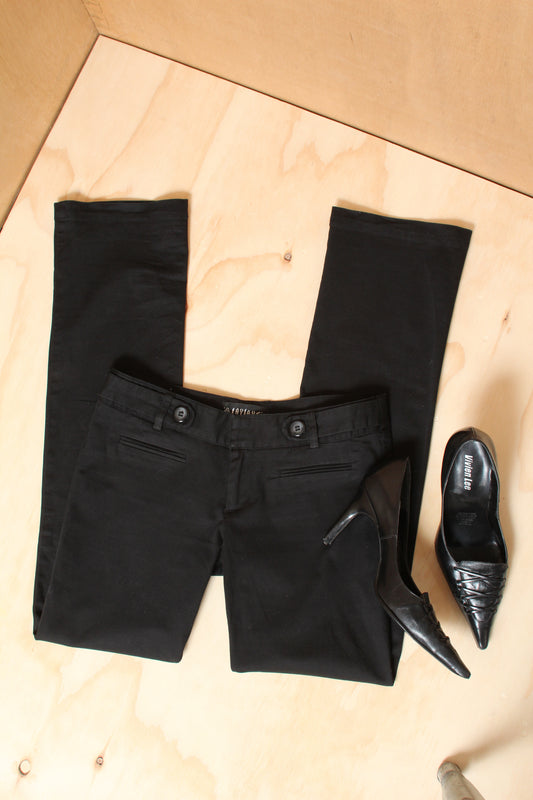 2000s Black Low Rise Slim Leg Tailored Cargo Button Front Trousers – Size 10 AU