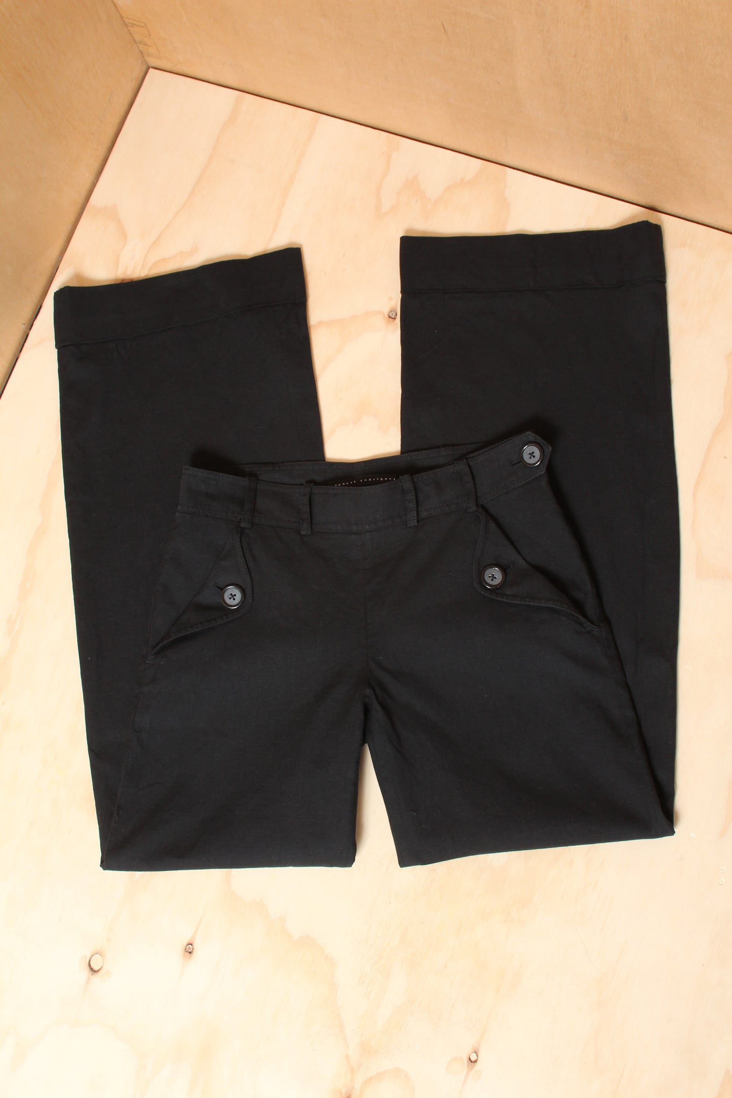 90s Black Low Rise Utility Button Up Wide Leg Trousers Robert Rodriguez  – Size 8 AU