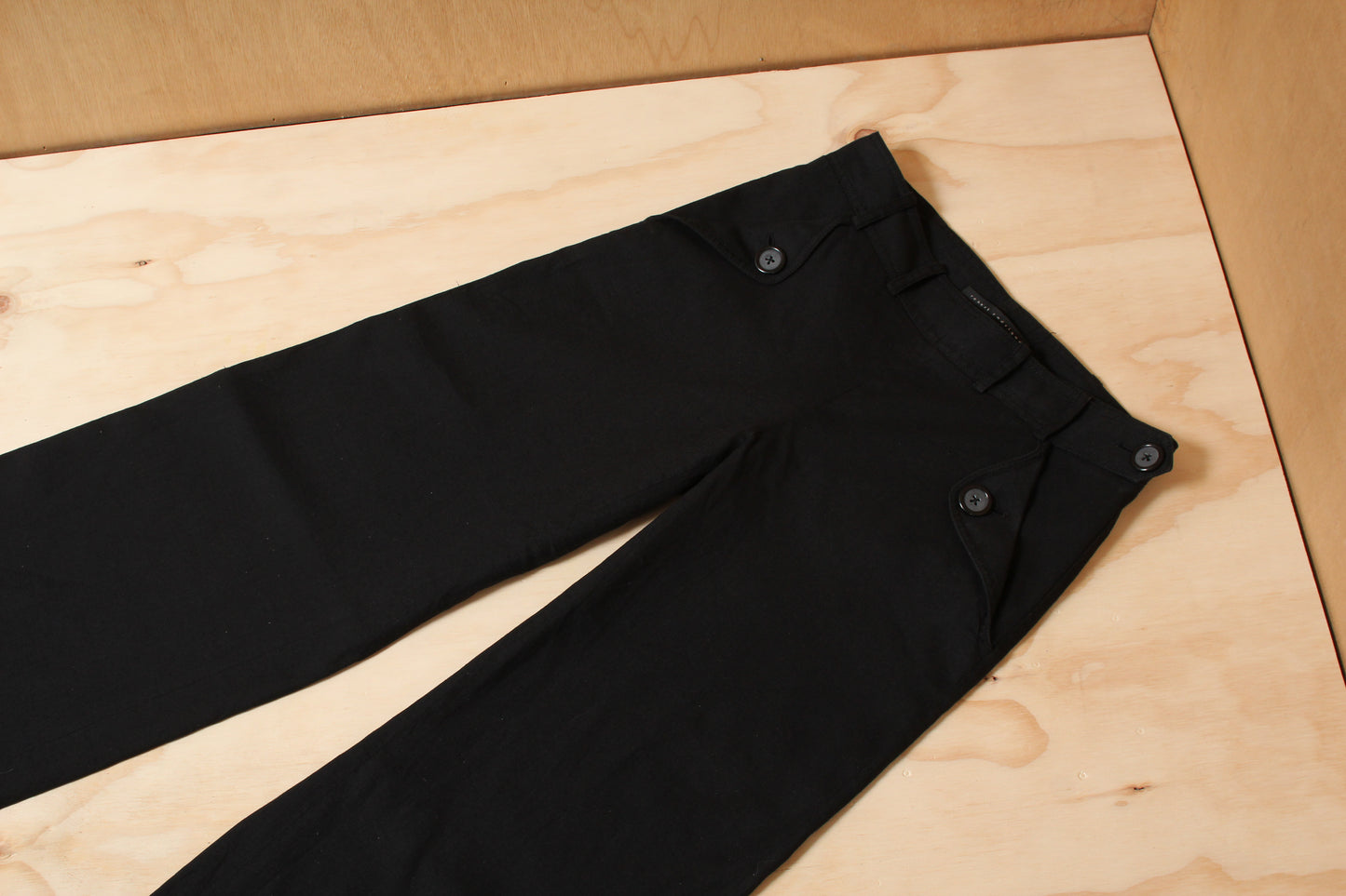 90s Black Low Rise Utility Button Up Wide Leg Trousers Robert Rodriguez  – Size 8 AU