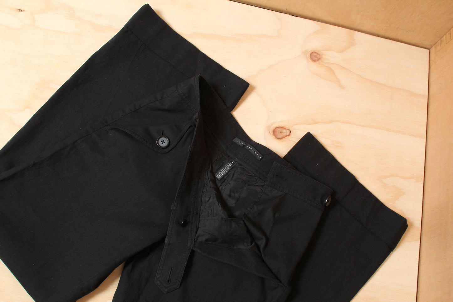 90s Black Low Rise Utility Button Up Wide Leg Trousers Robert Rodriguez  – Size 8 AU