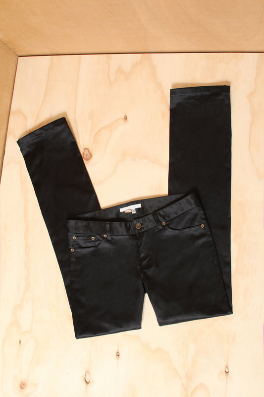 Early 2000s Black Low Rise Tailored Satin Slim Pant – Size 10