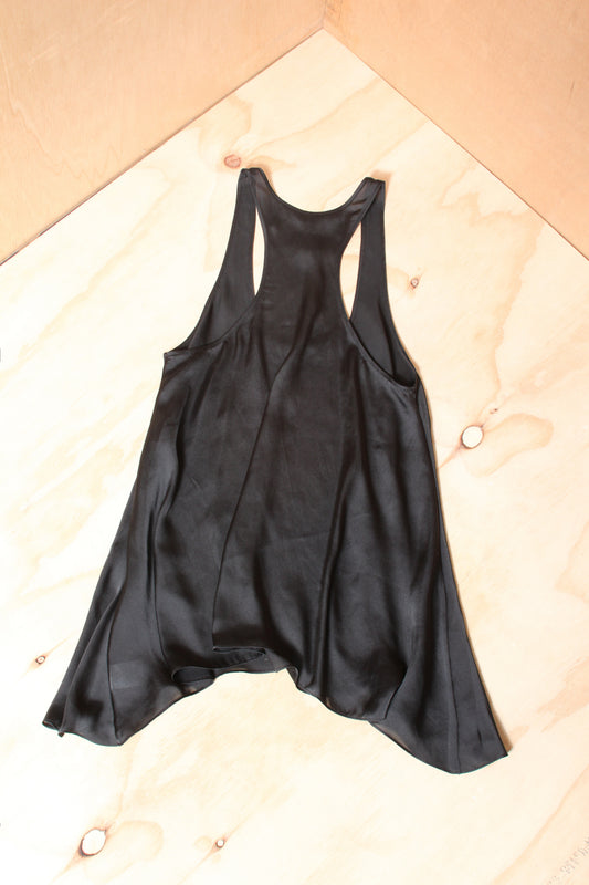 Early 2010s Black Satin Racerback Baby Doll Mini Dress – Size 8 AU